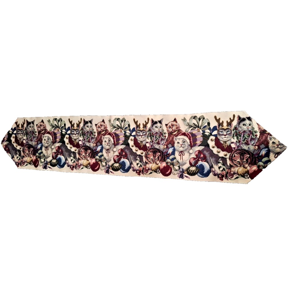 Christmas Cats Tapestry Table Runner Holiday Decor Vintage‎ Style - Picture 4 of 7